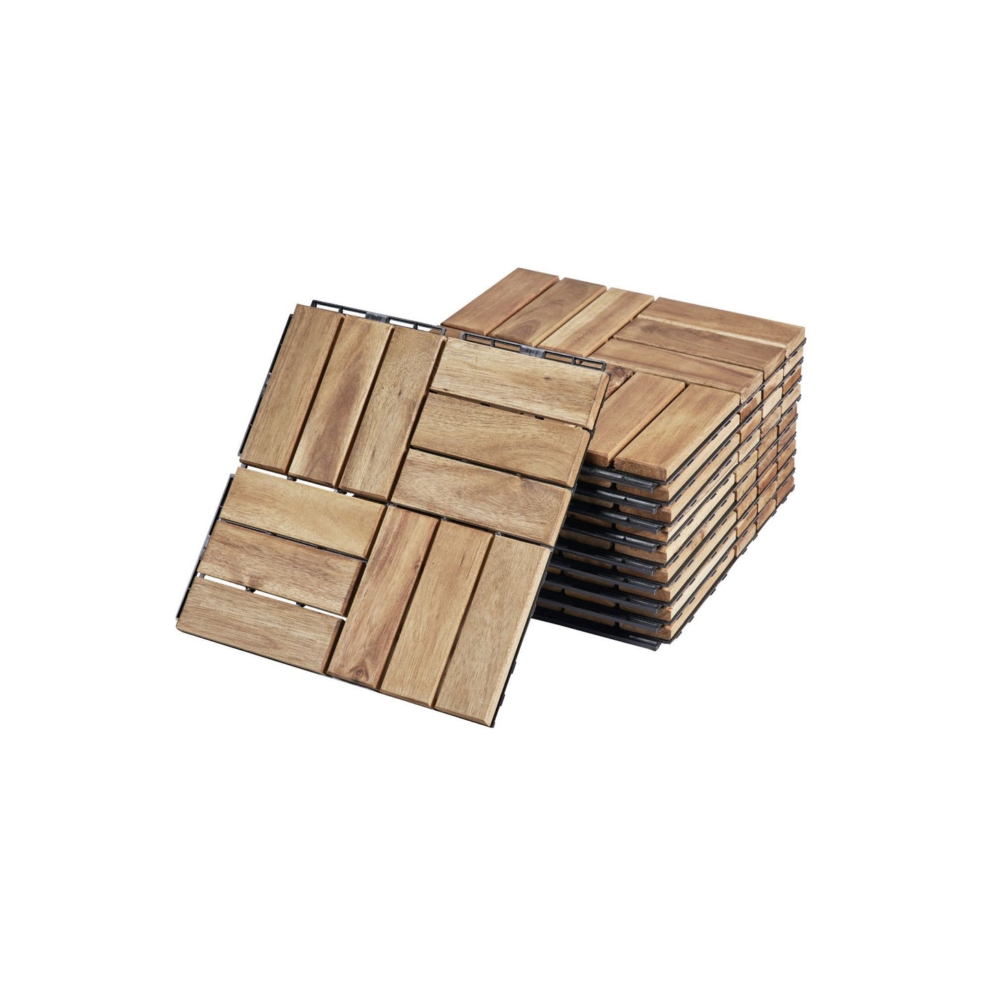 20 Piece Interlocking Deck Tiles Checker Pattern, Square Acacia Hardwood Outdoor Flooring For Patio, Bancony, Pool Side - Yellow