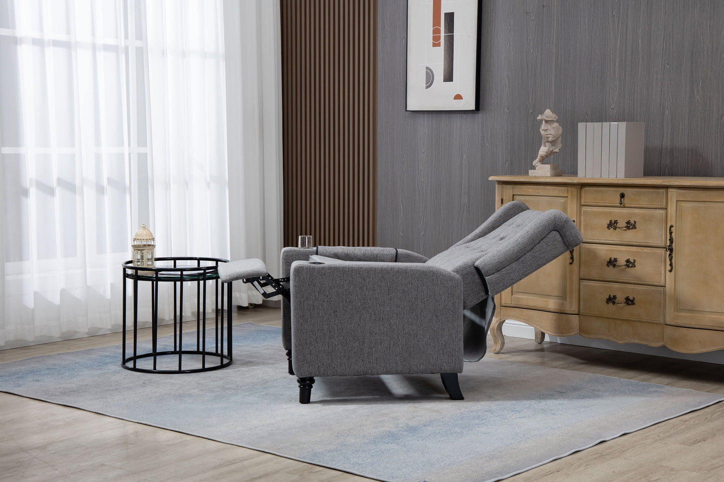 Arm Pushing Recliner Chair, Modern Button Tufted Wingback Push Back Recliner Chair, Living Room Chair Fabric Pushback Manual Single Reclining Sofa Home Theater Seating For Bedroom - Dark Gray