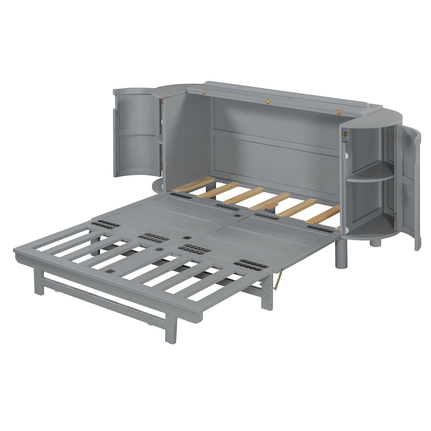 Queen Murphy Bed With Hidden Storage & Modern Woven Design - Gray