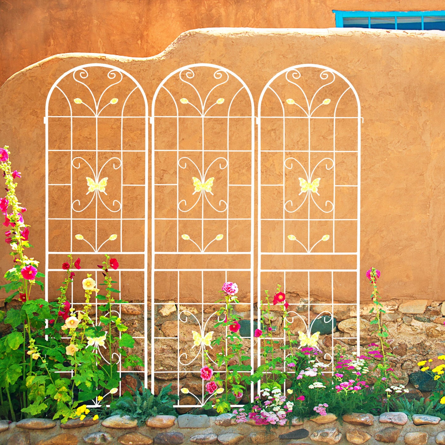 2 Pack Garden Metal Trellis Rustproof Trellis For Climbing Plants Outdoor Flower Support - Cream White