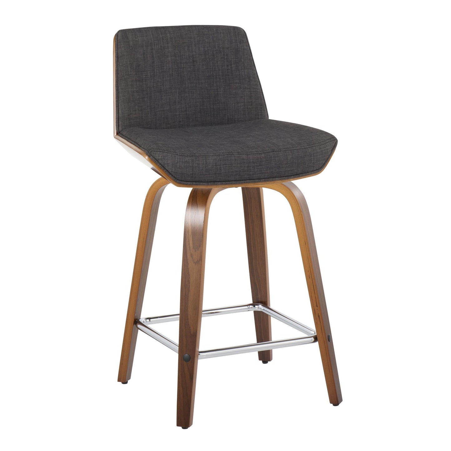 Corazza - Mid-Century Modern Fixed Height Counter Stool With Swivel With Square Footrest (Set of 2) - Walnut / Charcoal