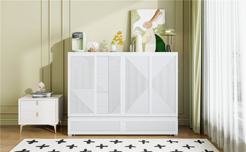 Full Size Murphy Bed With Large Drawer, USB Ports And Outlets - White