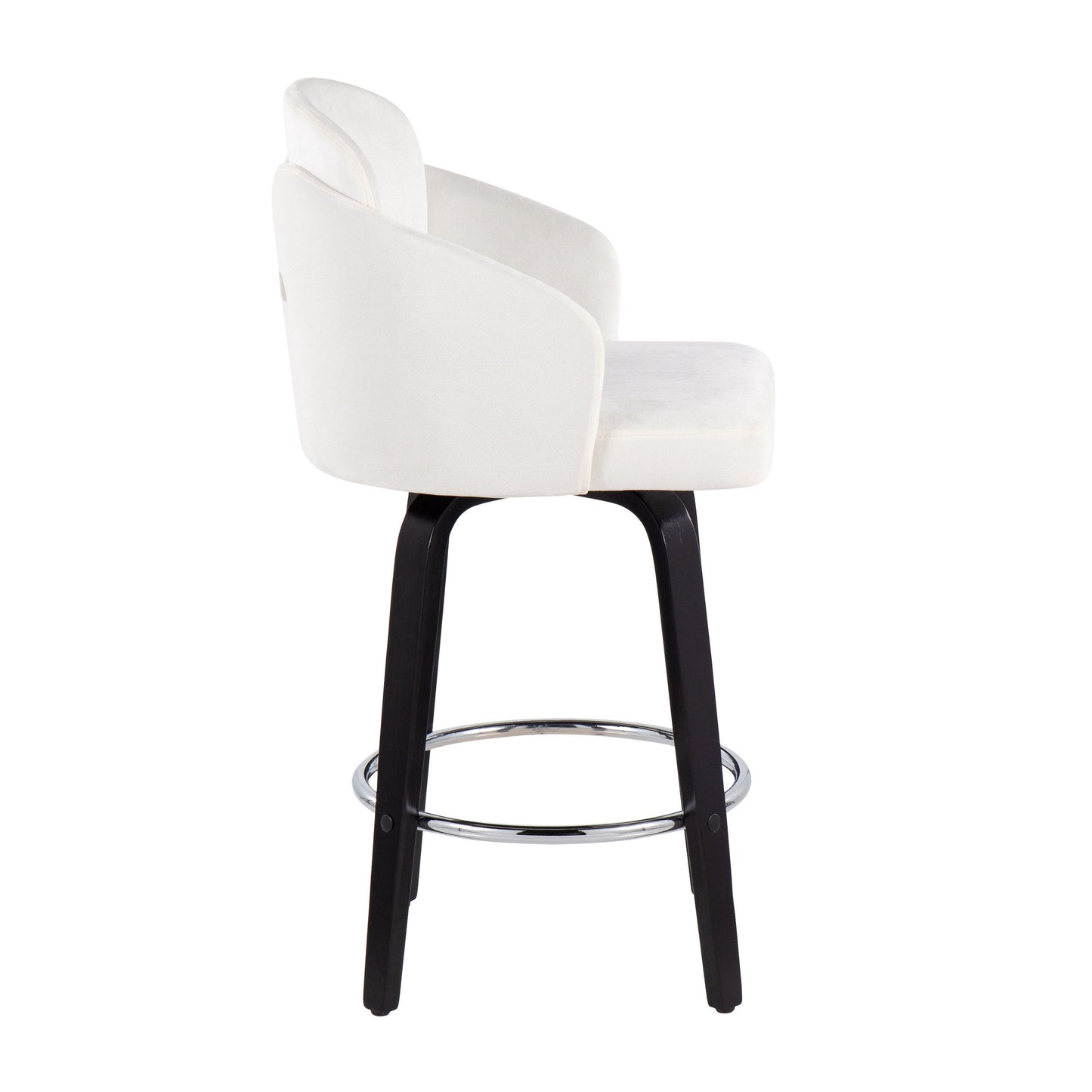 Dahlia - Contemporary Counter Stool Round Chrome Footrest (Set of 2) - Black / Cream
