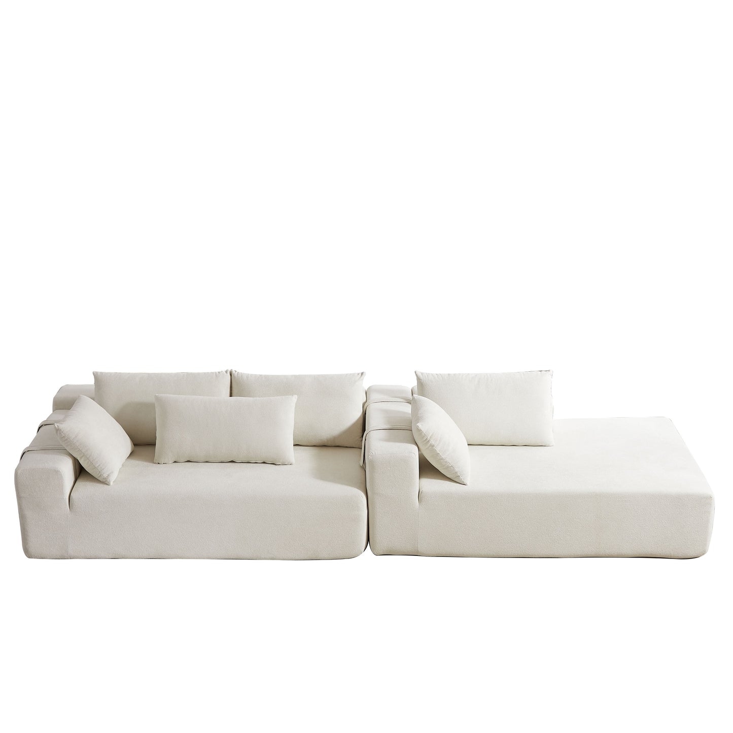 Modern Chenille Upholstered Sectional Sofa Couch Set, Modular L Shaped Sectional Living Room Sofa Set & 6 Pillows, Free Combination - Beige