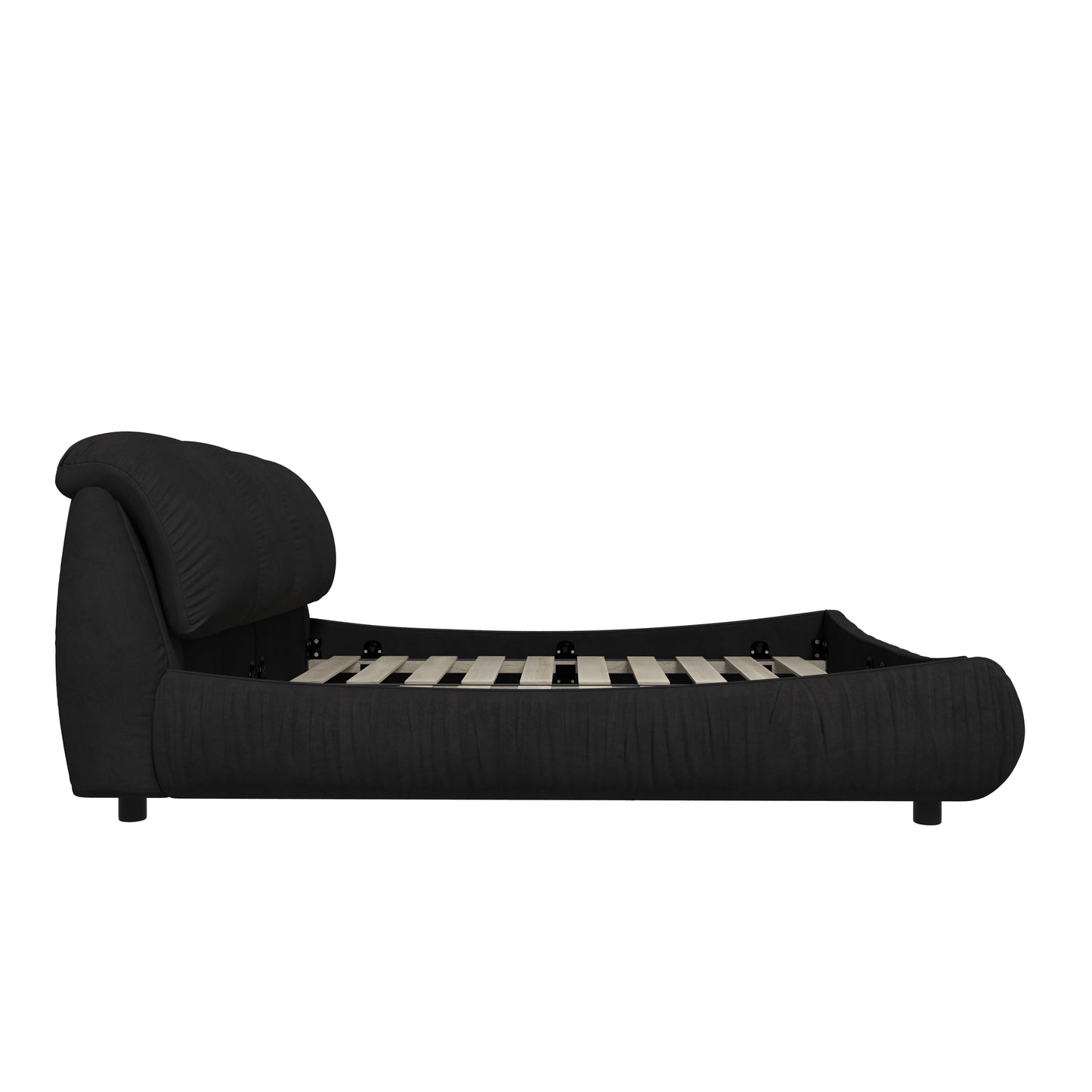 Queen Size Luxury Upholstered Platform Bed With Oversized Padded Backrest And Solid Wood Frame, Suitable For Multiple Heights Of Mattresses - Black