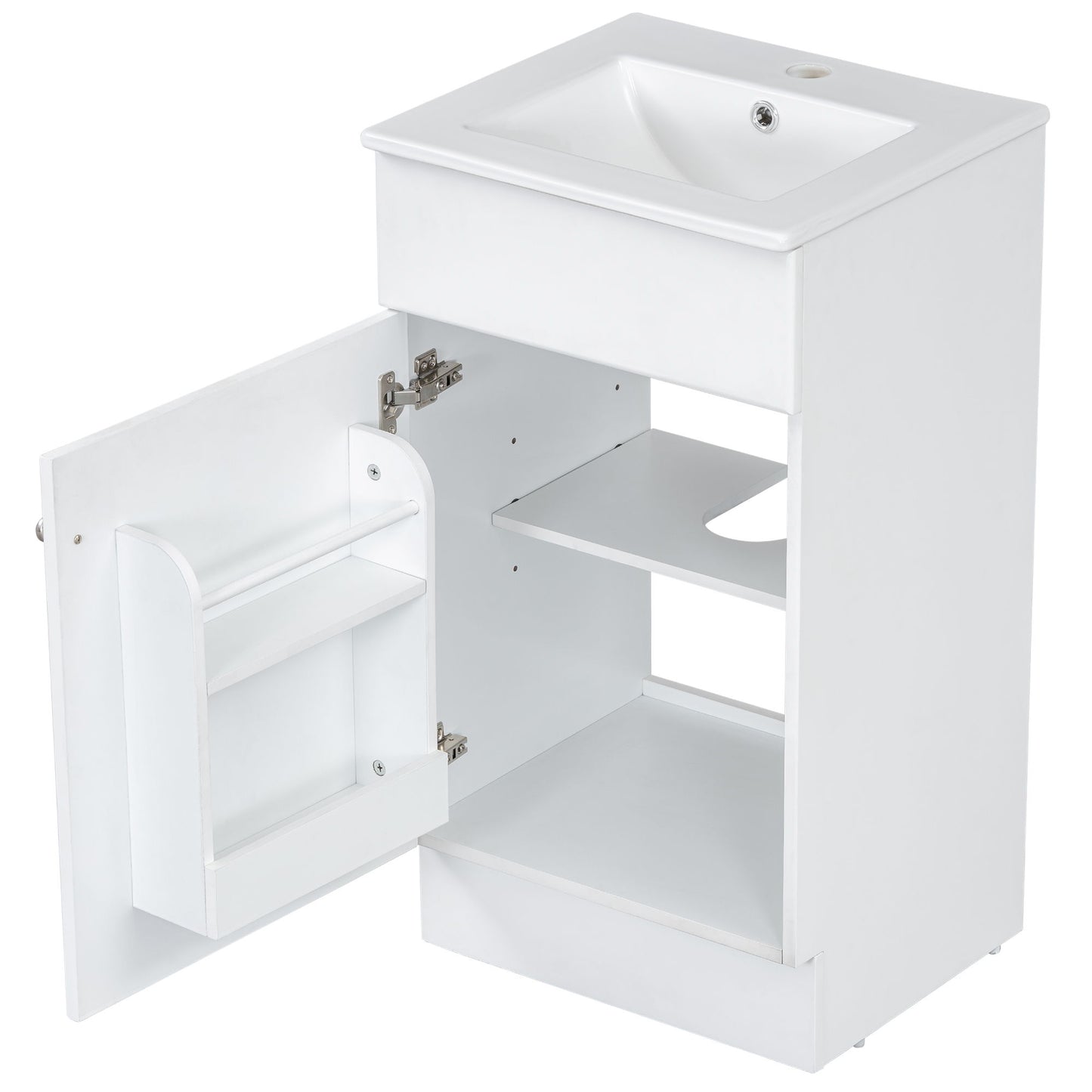 18" Bathroom Vanity With Sink, & Ceramic, Adjustable Shelf - White