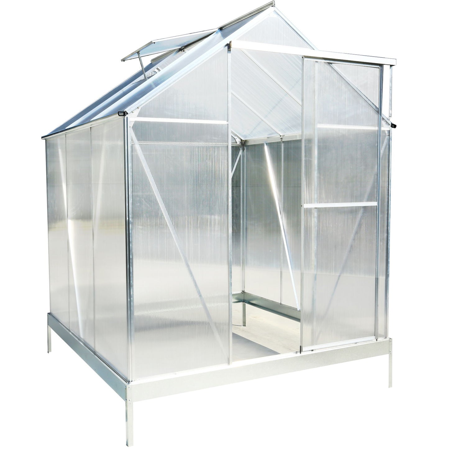 6.3'x6.2'x7' Polycarbonate Greenhouse, Heavy Duty Outdoor Aluminum Walk-In Green House Kit With Rain Gutter, Vent And Door For Backyard Garden - Aluminium