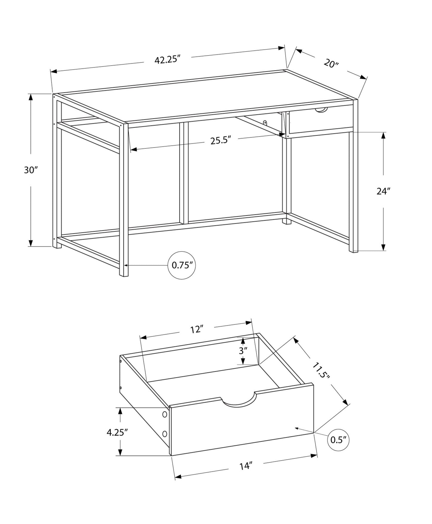 Computer Desk For Home Office, Laptop, Storage Drawer, Contemporary & Modern - Brown