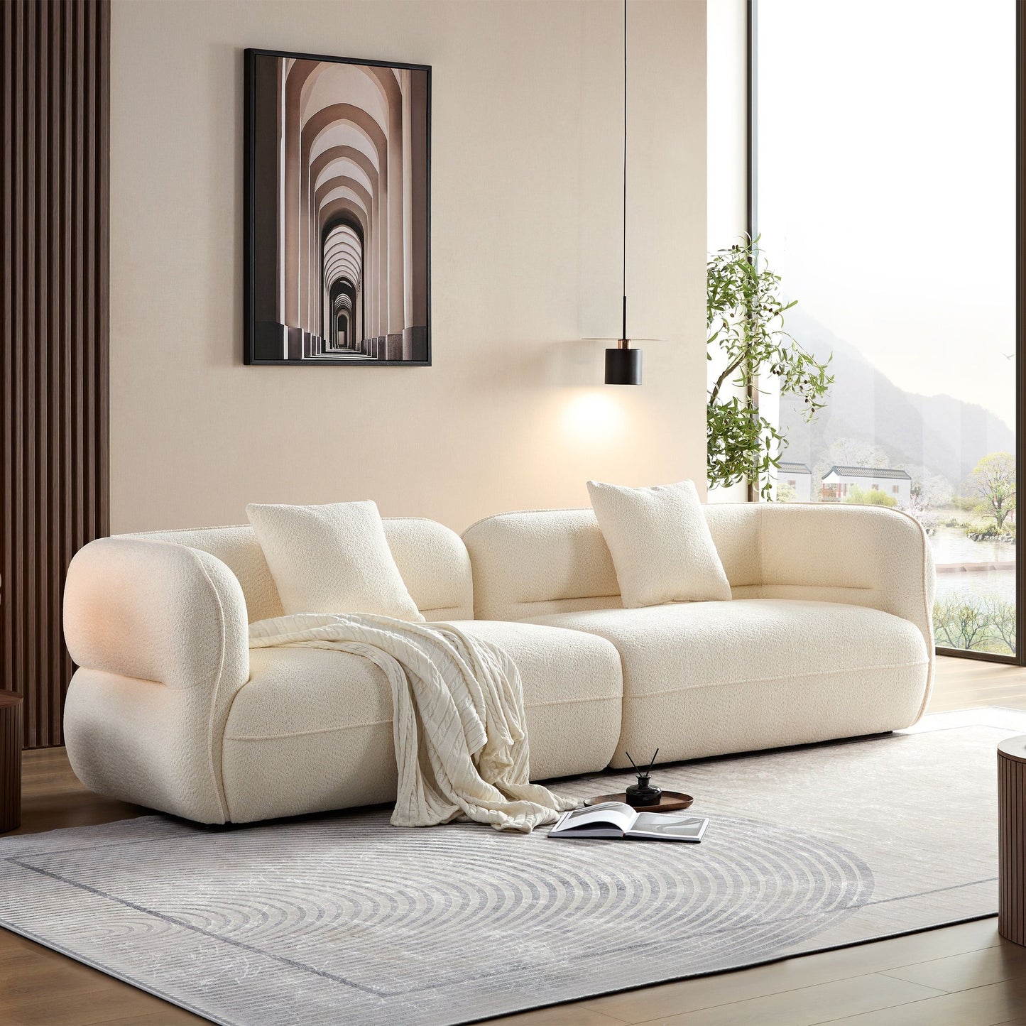Sectional Sofa, Durable Fabric, Solid Wood Frame, High Density Sponge Filler - White