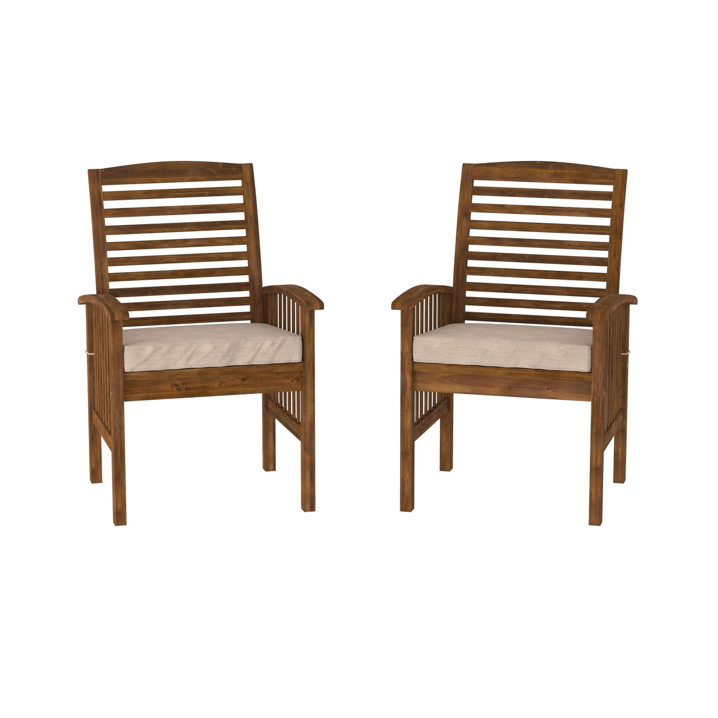 Modern 2 Piece Slat Back Patio Chairs With Cushions - Dark Brown