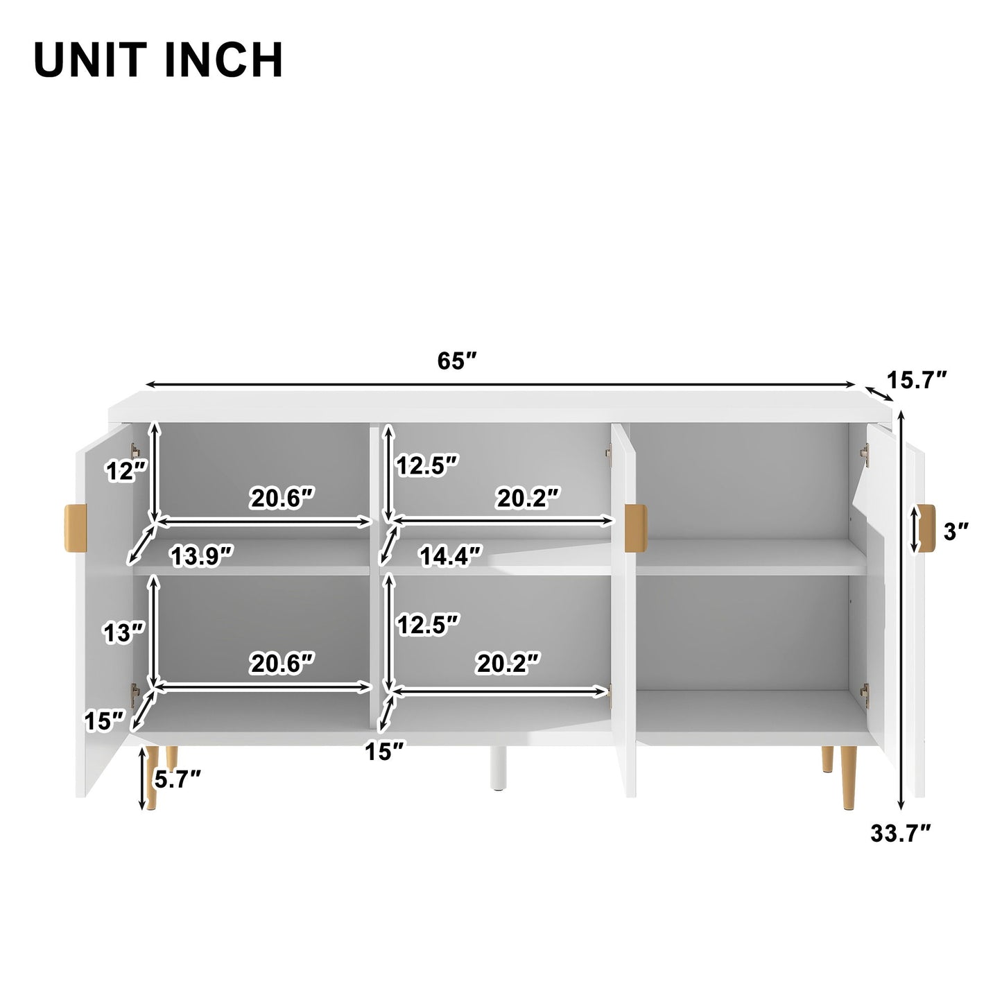 Modern TV Stand With 3 Doors And Adjustable Shelves For Living Room, Fits TVs Up To 70" - White