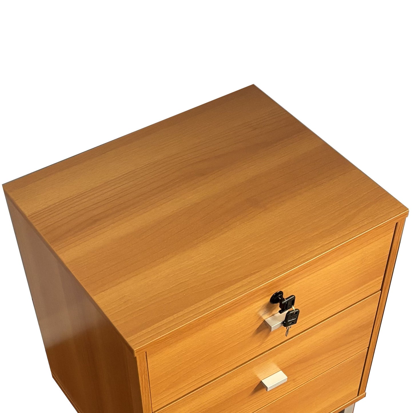 3 Drawer Nightstand Locking Top Drawer Metal Drawer Glides Metal Bar Handles - Light Cherry