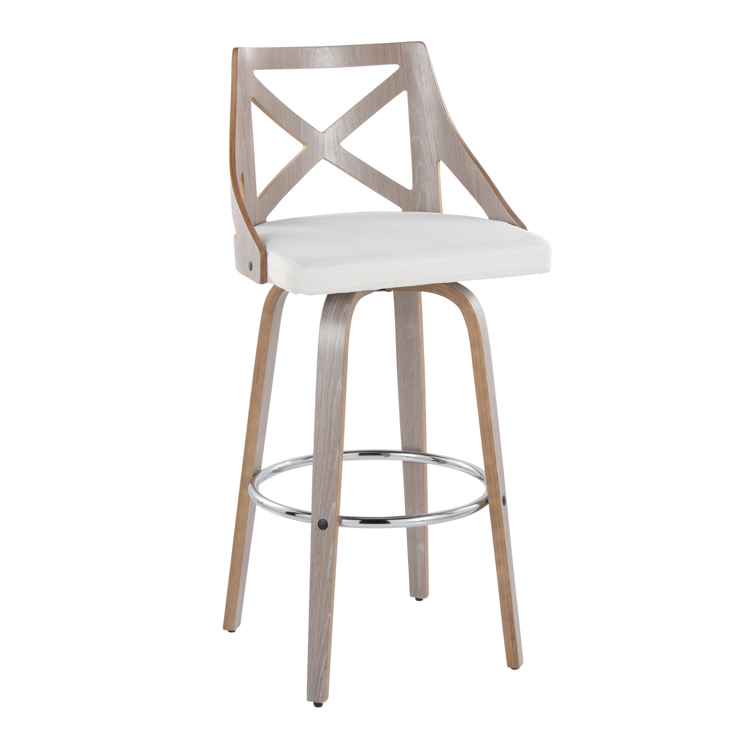Charlotte - Farmhouse Fixed Height Barstool With Swivel With Round Footrest (Set of 2) - Light Gray / Cream