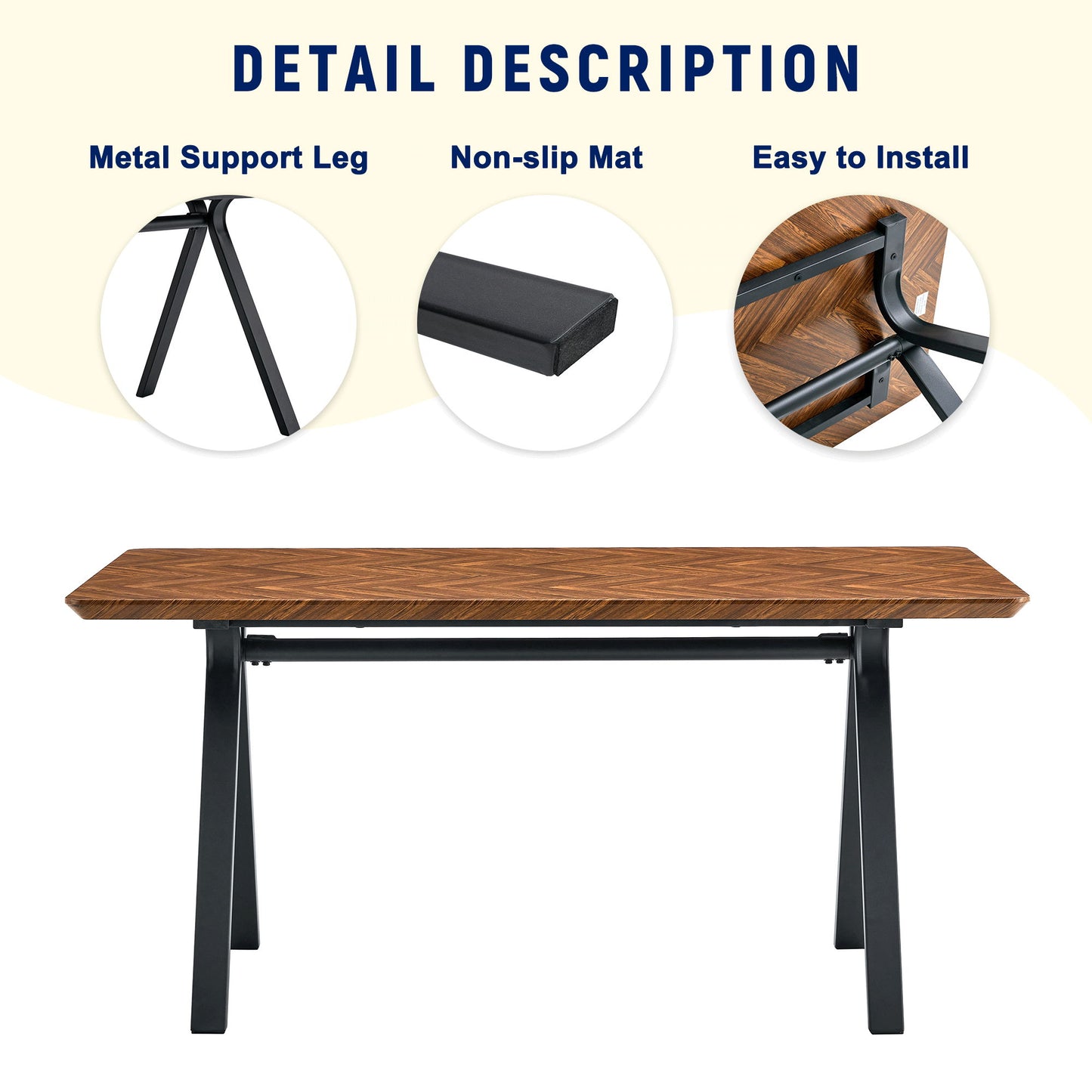 Modern Transferred Leg Backrest Dining Chair And Herringbone Dining Table Set Model Of Elegance And Durability For Home Furnishing - Brown / Walnut