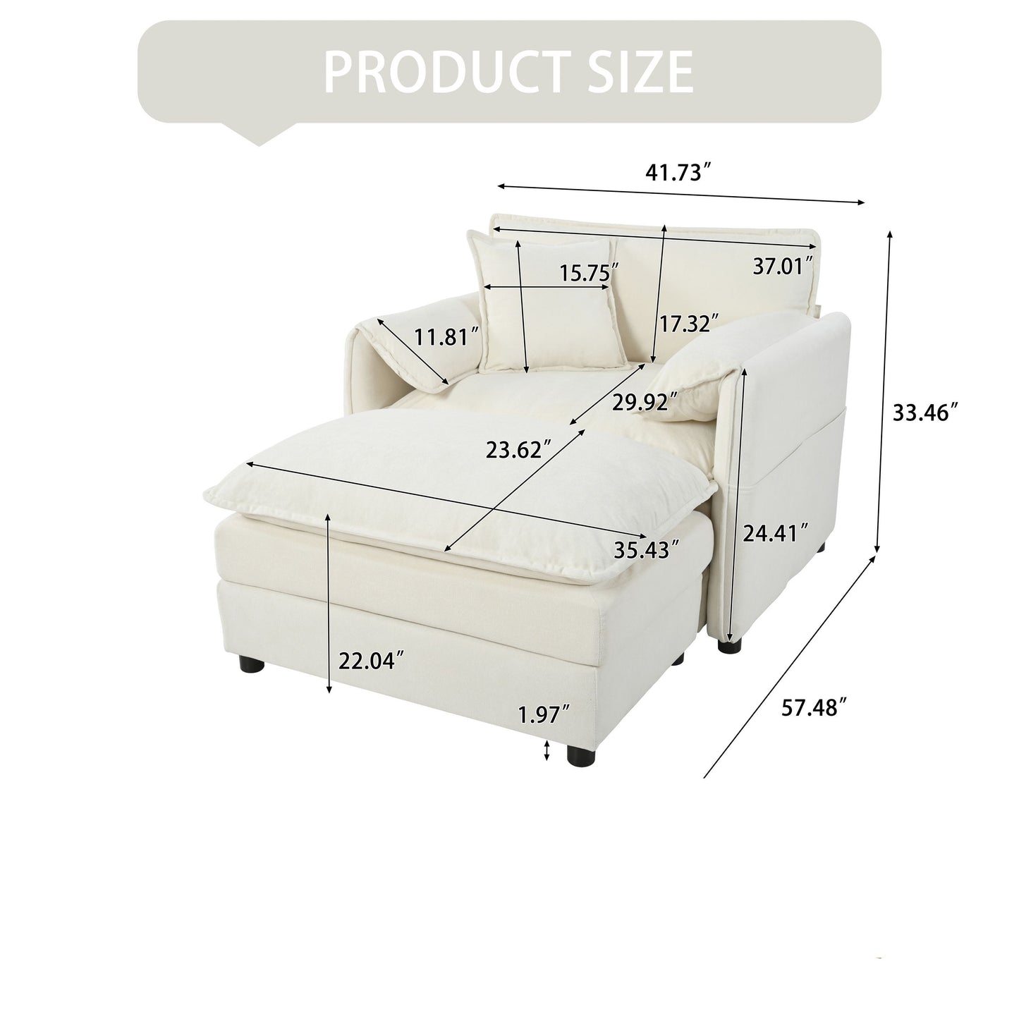 Oversized Recliner Chair With Movable Ottoman, Soft Chenille Upholstered Lounge Chair - Beige