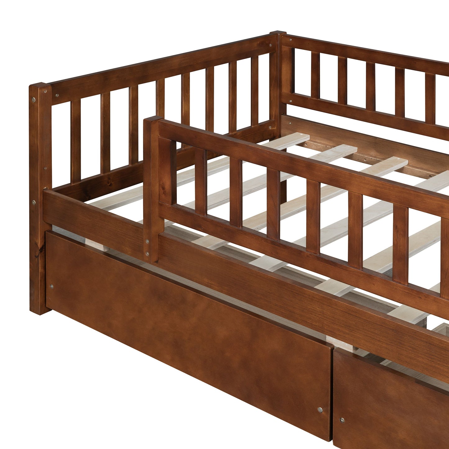 Twin Size Daybed Bed With Two Drawers - Walnut