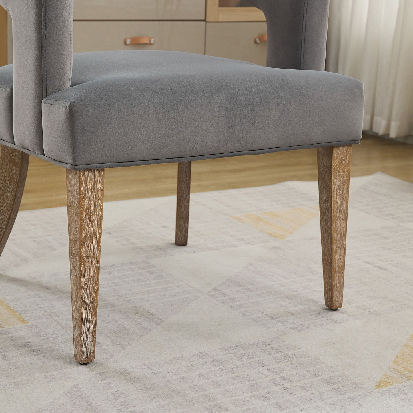 Wide Modern Barrel Open Back Upholstered Accent Chair With Weathered Solid Wood Legs Dining Chairs For Dining Room, Club, Kitchen - Gray