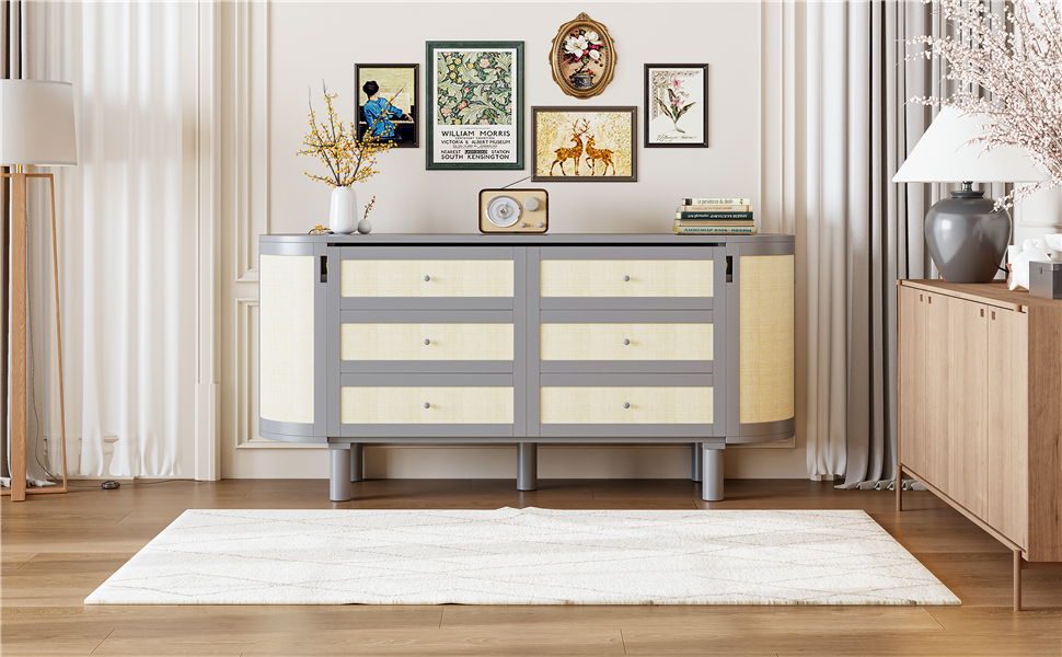 Queen Murphy Bed With Hidden Storage & Modern Woven Design - Gray