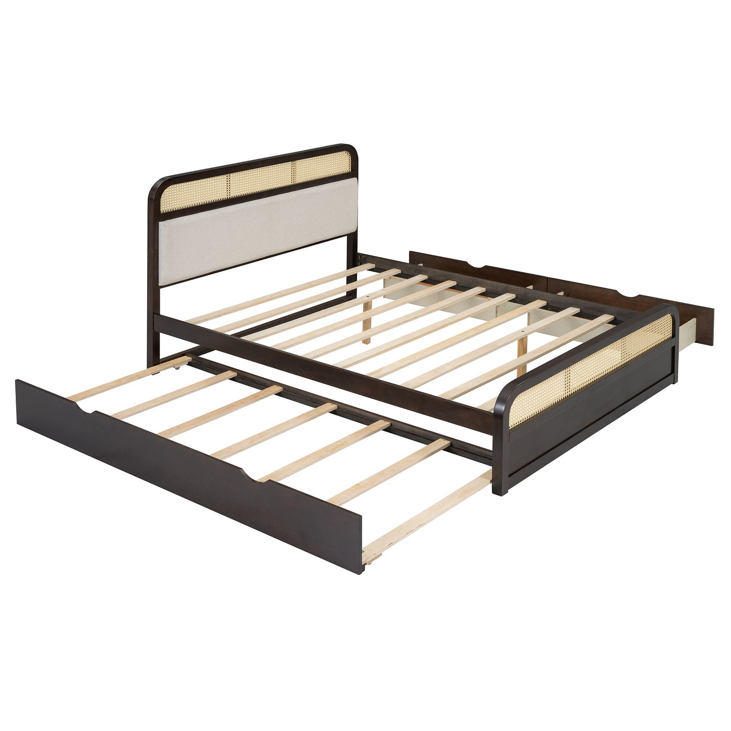 Queen Size Platform Bed With Trundle And 2 Drawers - Espresso