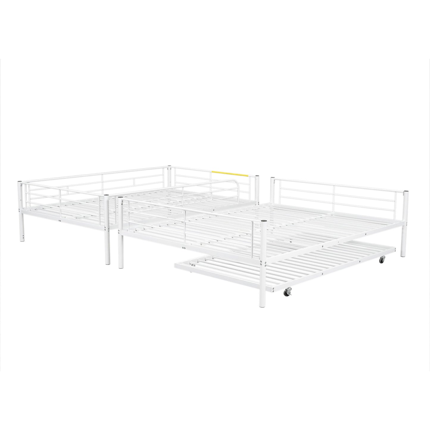 Full Long Over Queen Metal Bunk Bed With Trundle - White