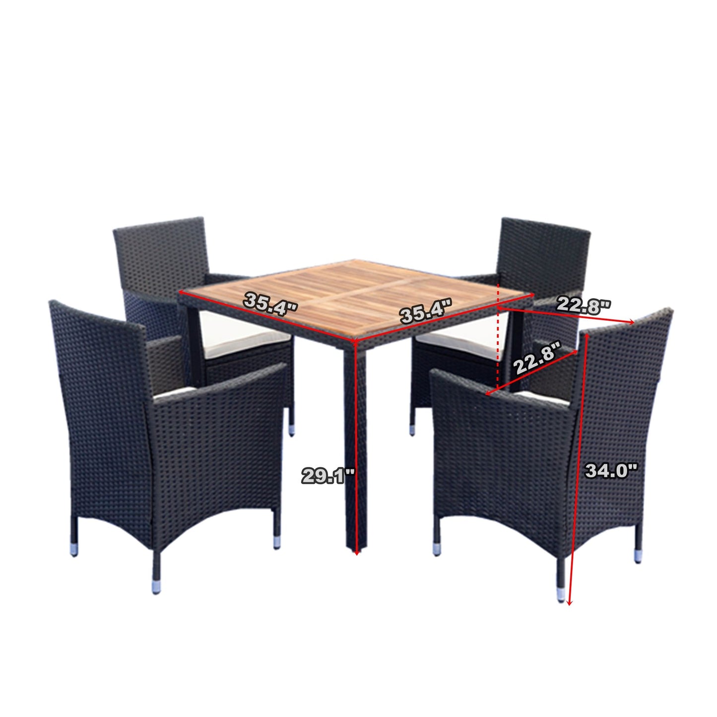 5 Piece Outdoor Patio Wicker Dining Set Patio Wicker Furniture Dining Set With Top - Black / Creme