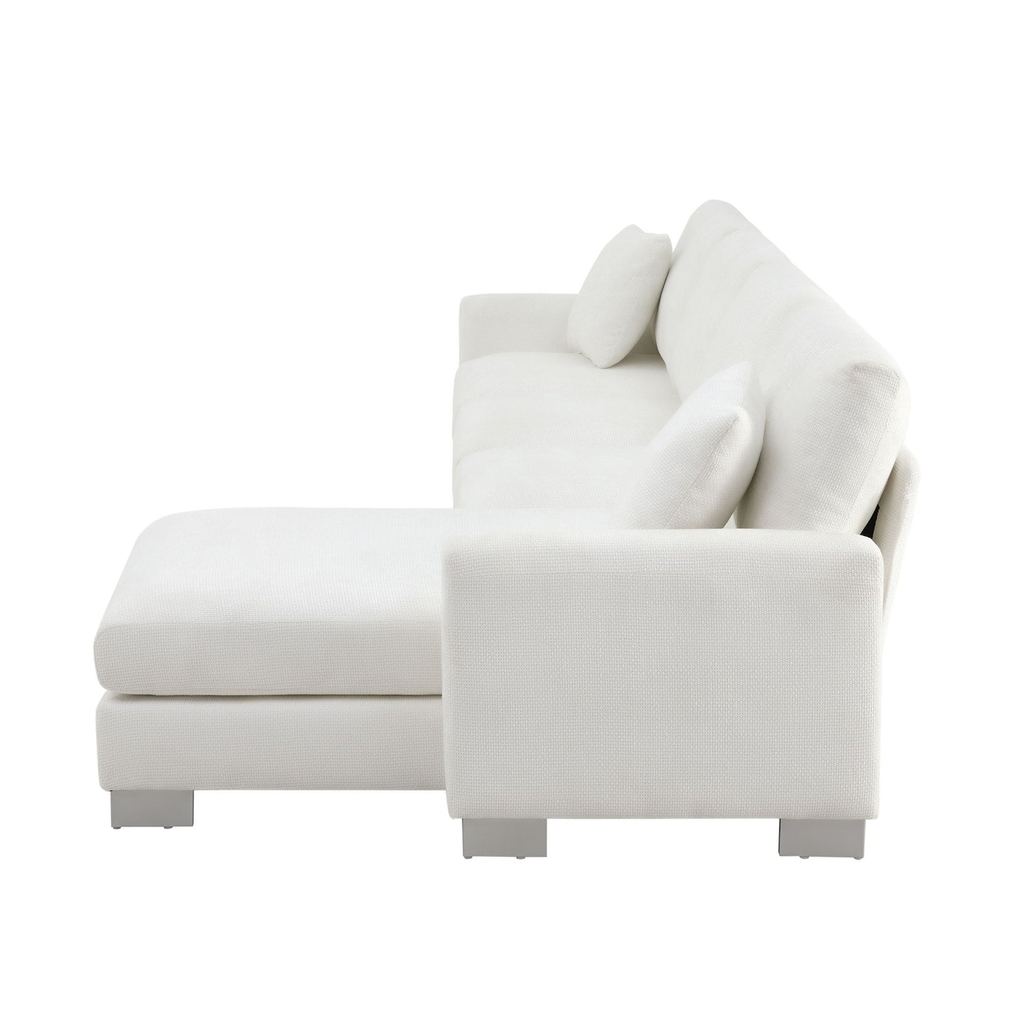 Modern Oversized Sectional Sofa, L-Shaped Luxury Couch Set With 2 Free Pillows, 5 Seat Chenille Indoor Furniture With Chaise - White