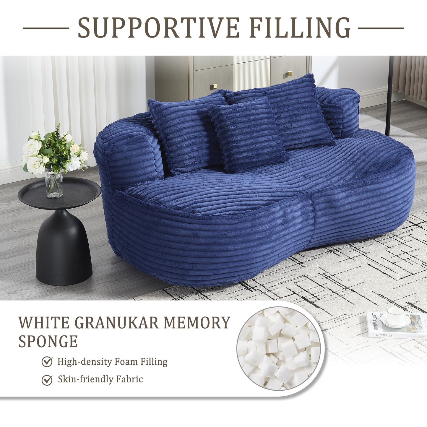 Bean Bag Sofa Lazy Sofa Durable Comfort Lounger High Back Chair For Adults And Kids, Indoor & Outdoor - Navy