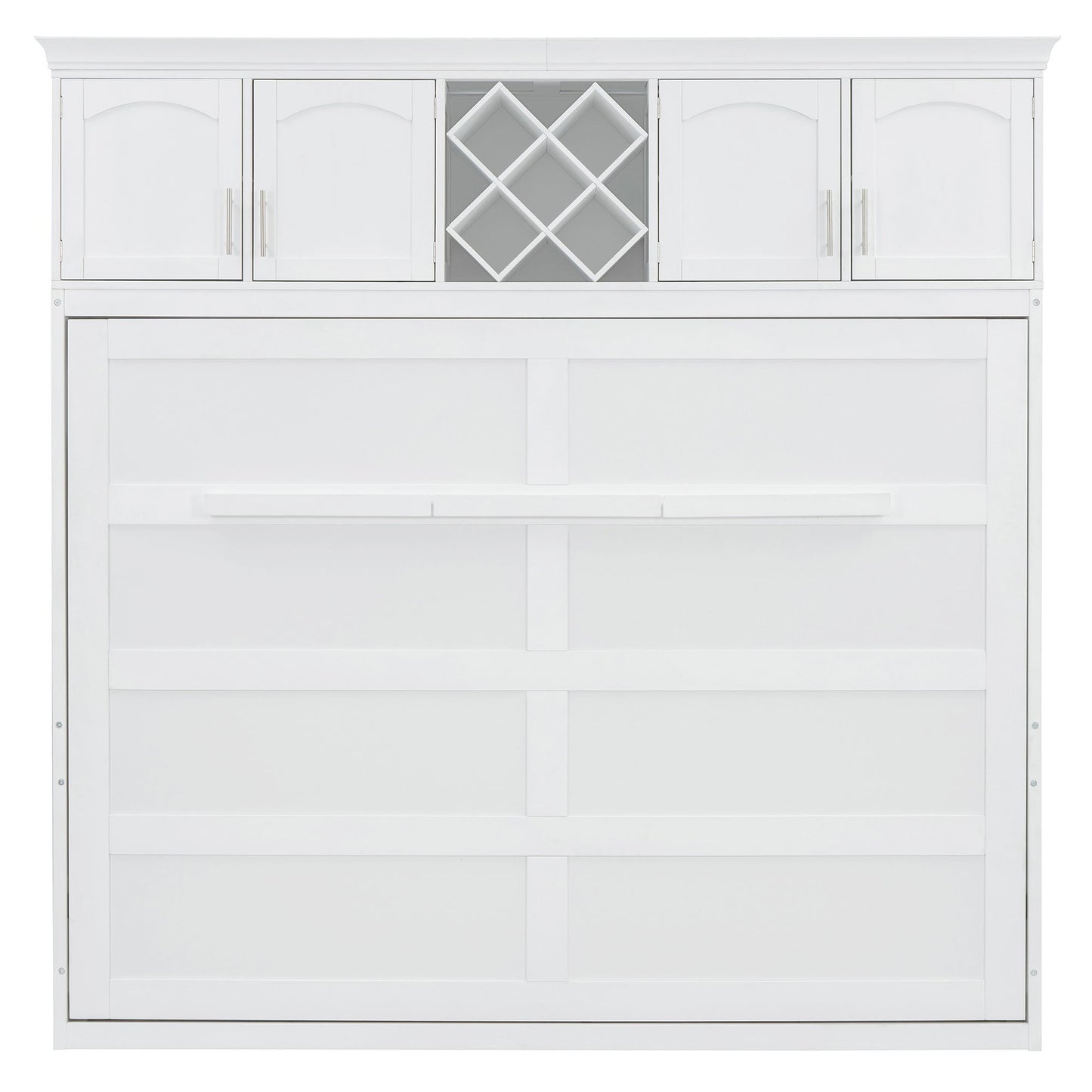 Queen Size Murphy Wall Bed With Top Cabinets & Wine Rack - White