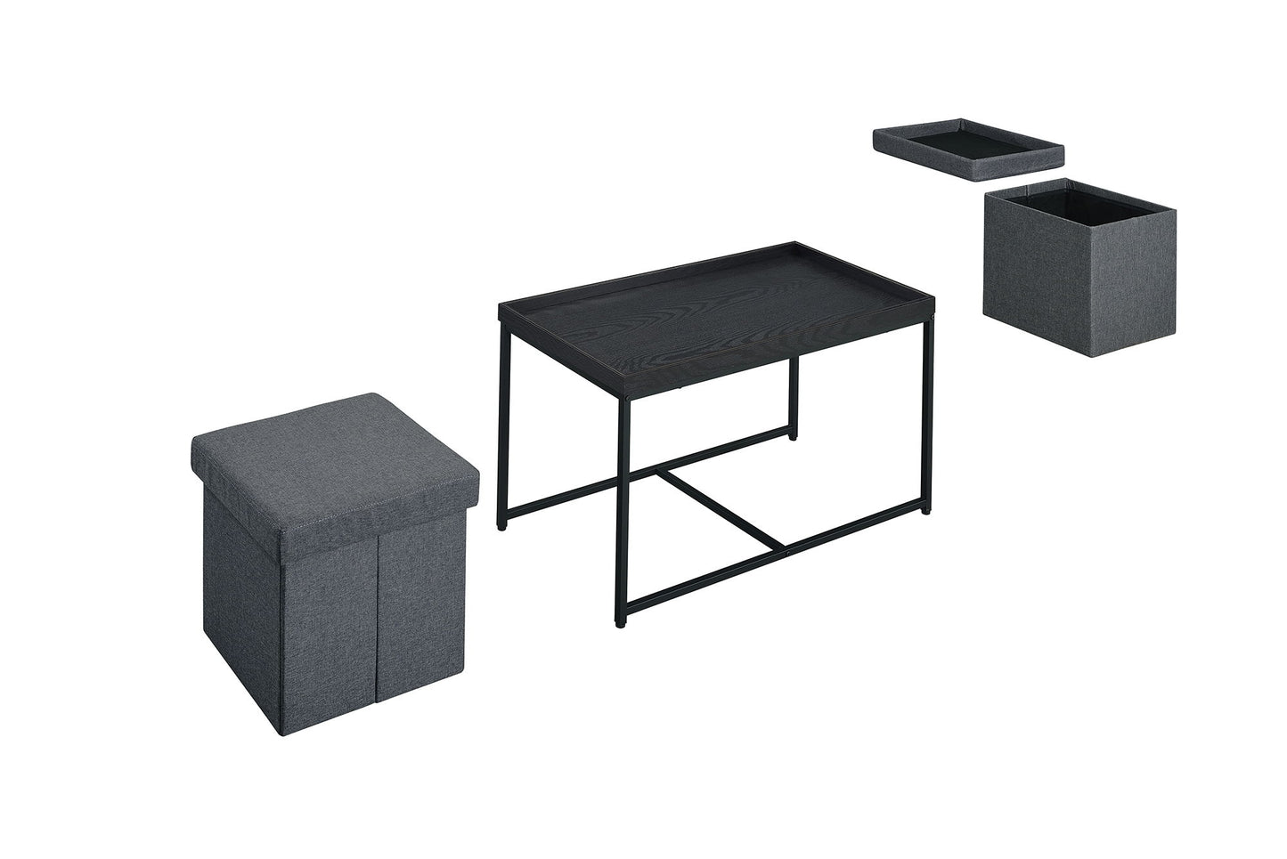 Monty - Wood Grain 3 Piece Coffee Table Set With Raised Edges (Set of 3) - Black