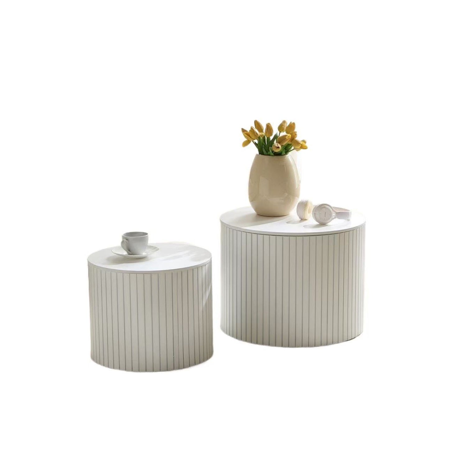 Premium Nested Table Set 2 Pieces, Coffee Table Set For Living Room - White
