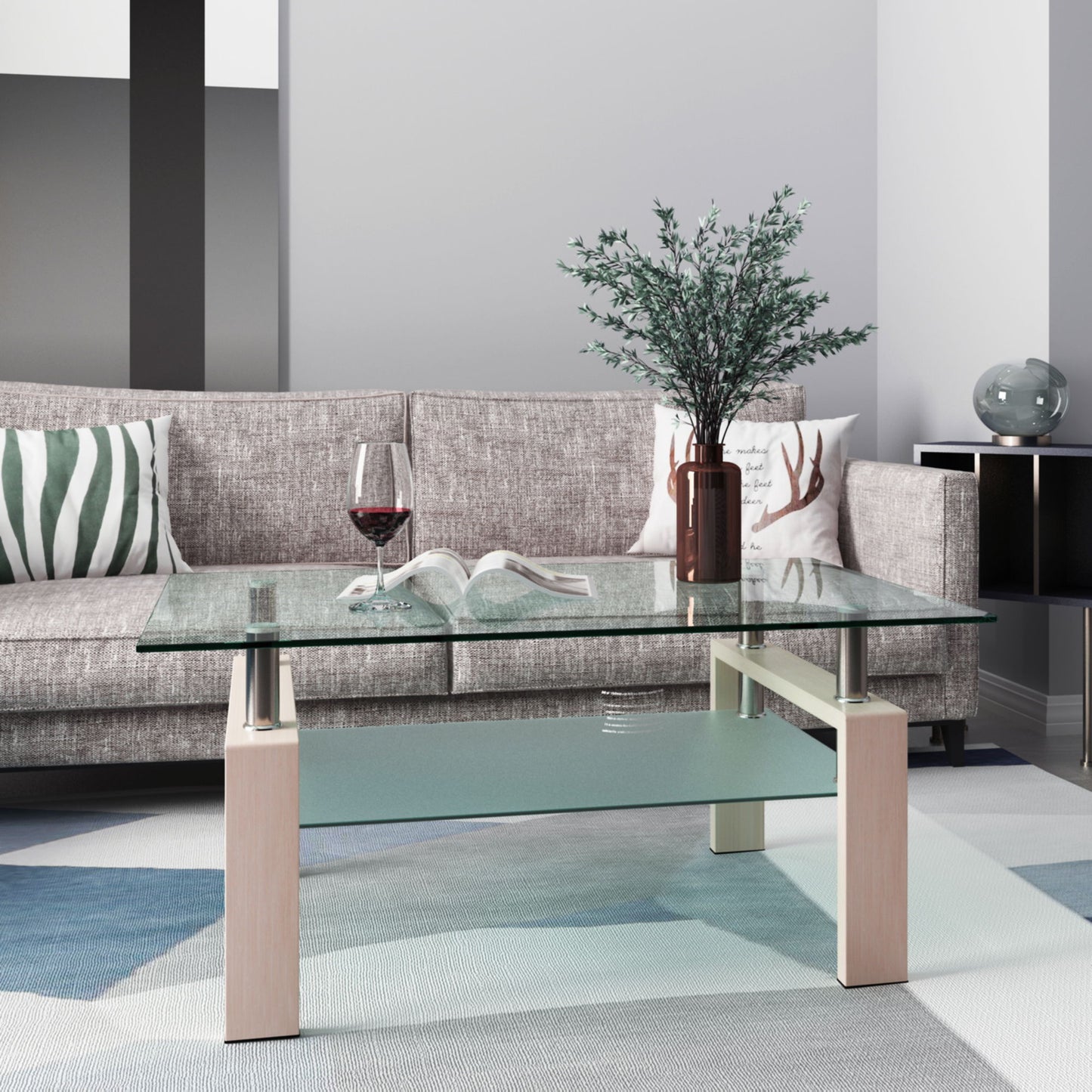 Rectangle Glass Coffee Table Modern Side Center Table For Living Room - Clear