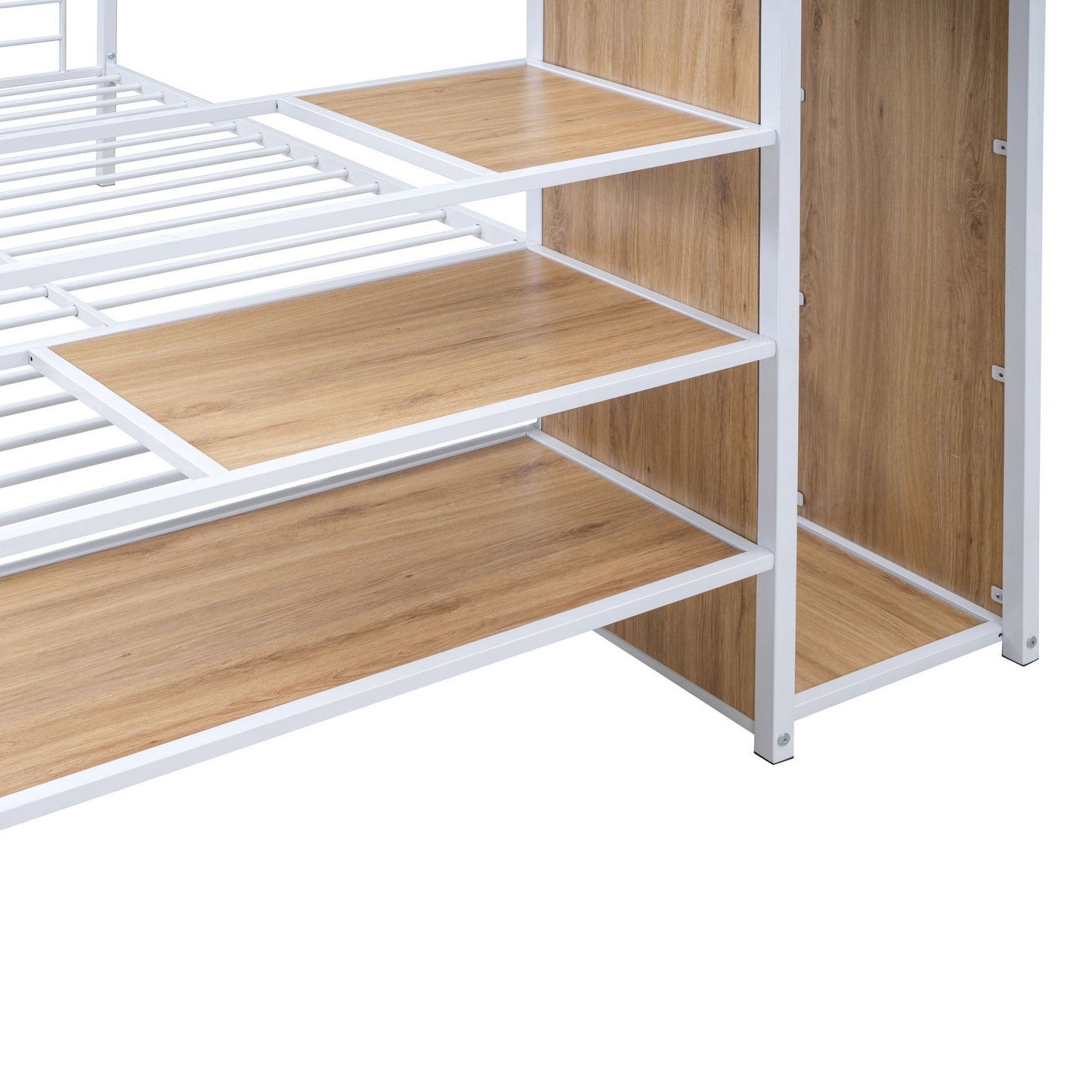Full Over Full Bunk Bed With Lateral Storage Ladder And Wardrobe - White