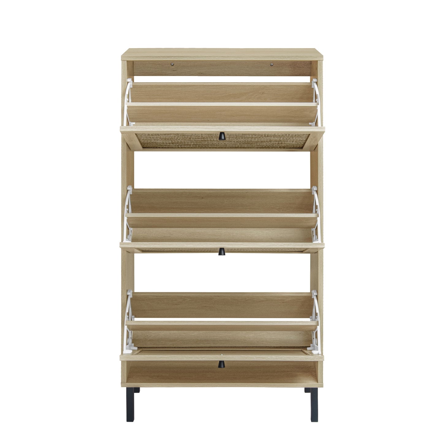 Modern Freestanding Rattan 3 Door Shoe Rack Storage Cabinet For Entryway - Natural Particle Board