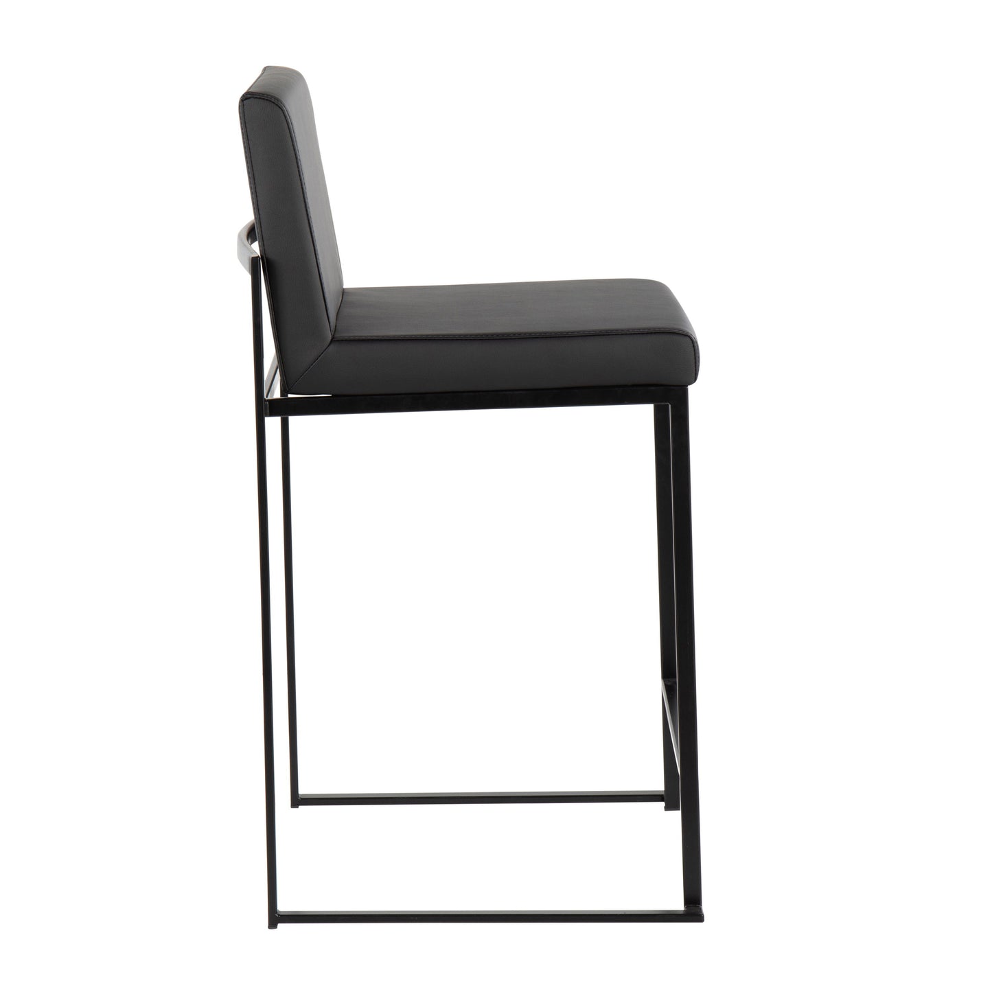 Fuji - Contemporary High Back Counter Stool (Set of 3) - Black - Faux Leather