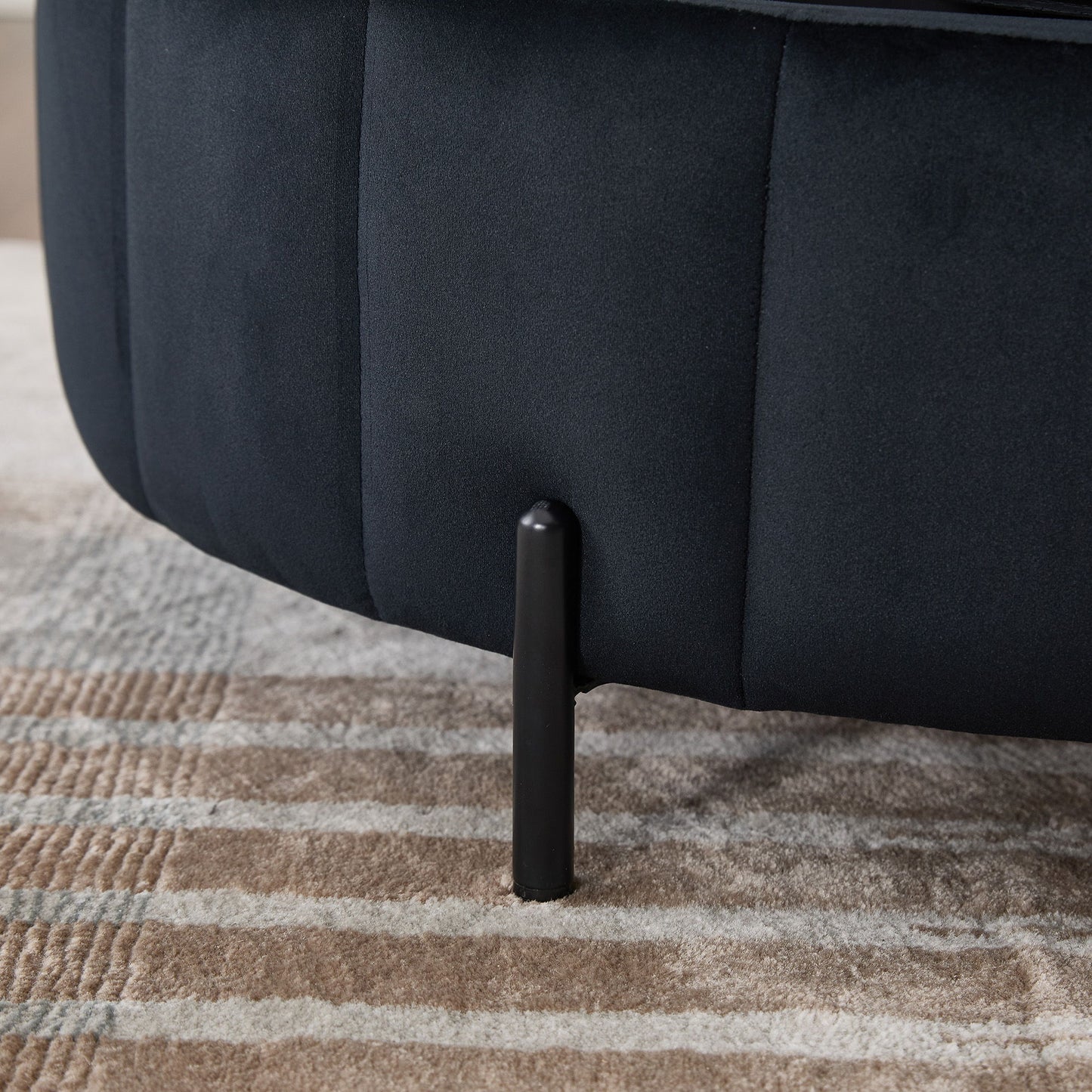 Upholstered Round Ottoman With Reversible Lid, Velvet Storage Stool, Channel Tufted Pumpkin Shape Footstool For Living Room, Bedroom And Office - Black