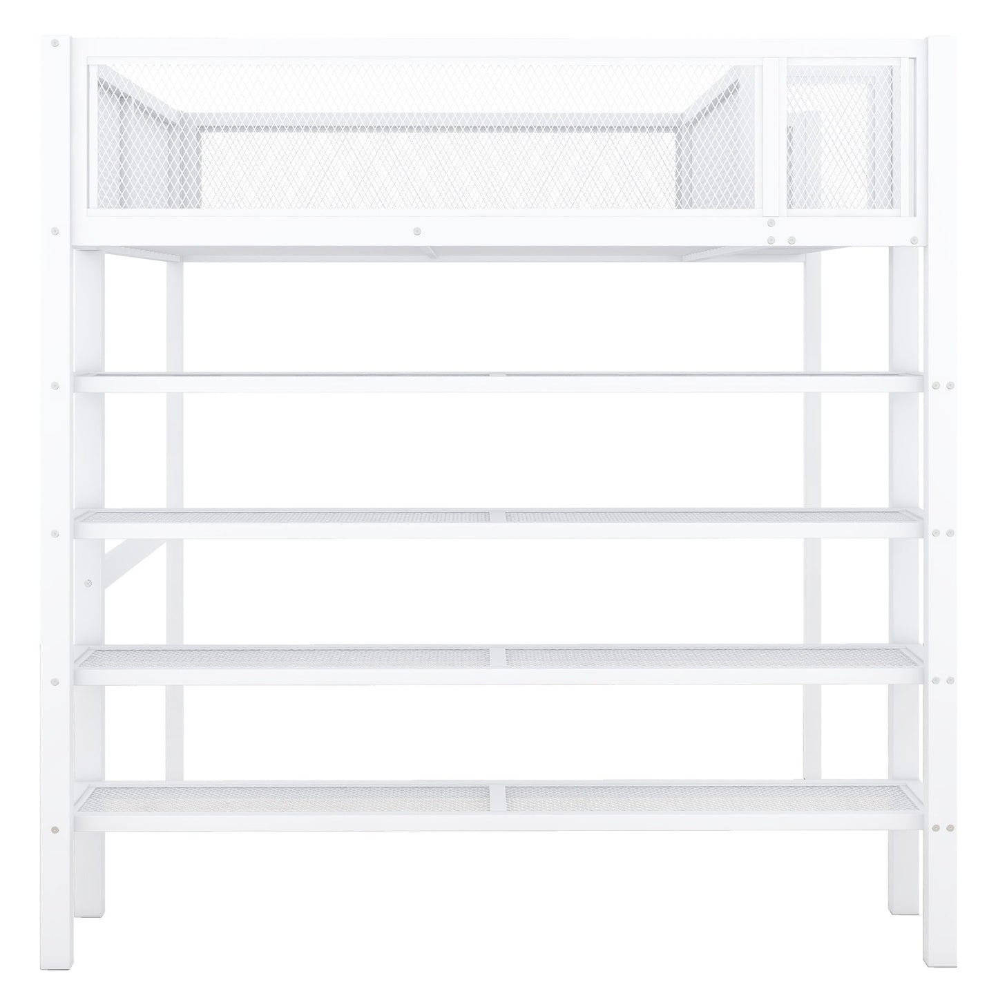 Full Size Loft Bed With 4 Tier Shelves And Storage - White