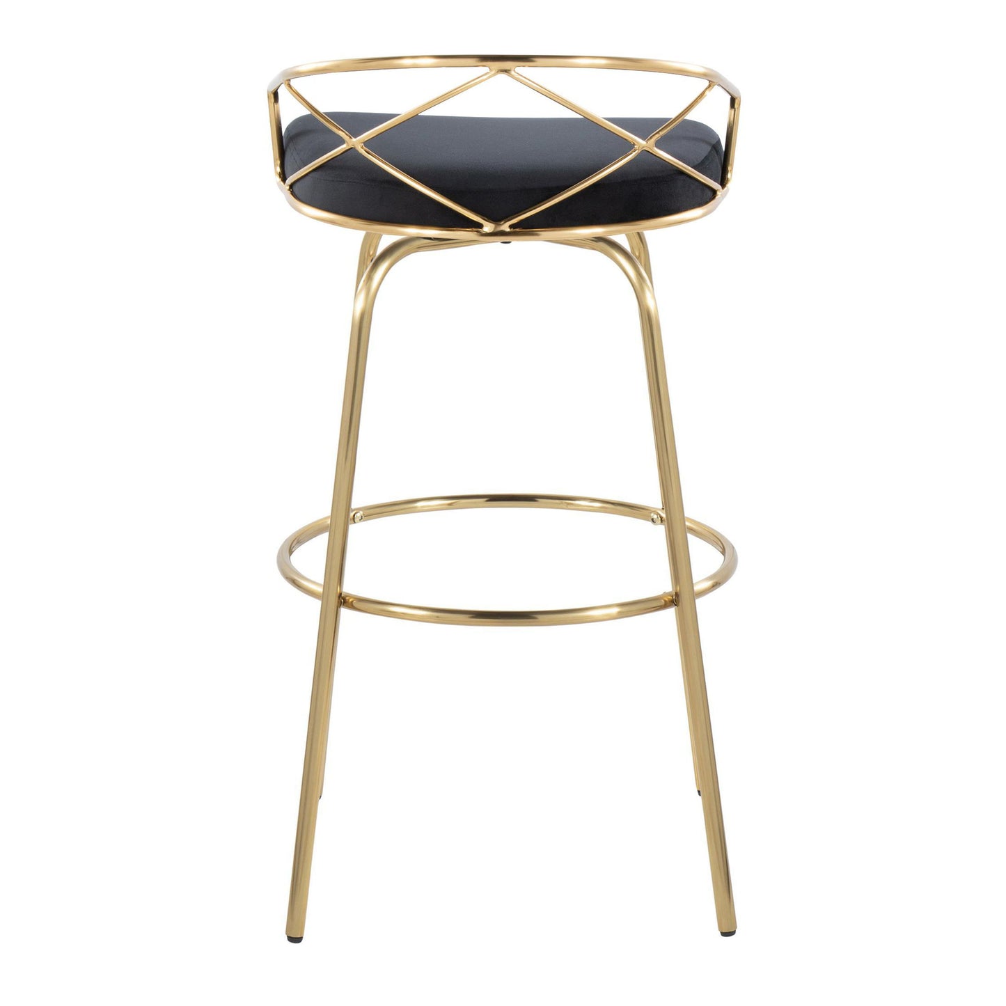 Charlotte - Glam Glam / Art Deco Fixed Height Barstool With Swivel With Round Footrest (Set of 2) - Gold / Black