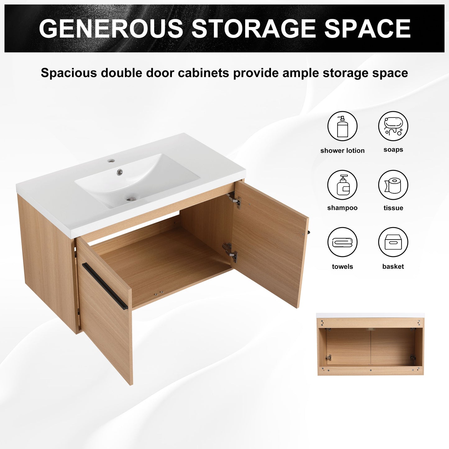 Bathroom Vanity With Resin Countertop Sink, 2 Doors Cabinet Set - Oak