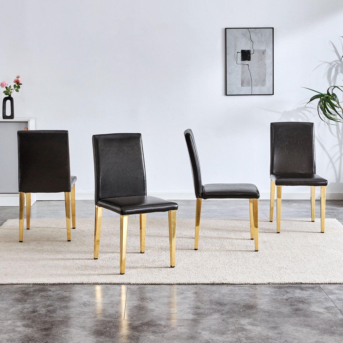 (Set of 4) Backrest Chairs With Gold Metal Legs A Perfect Pairing, Ideal For Minimalist And Modern Home Decor Styles - Black / Gold