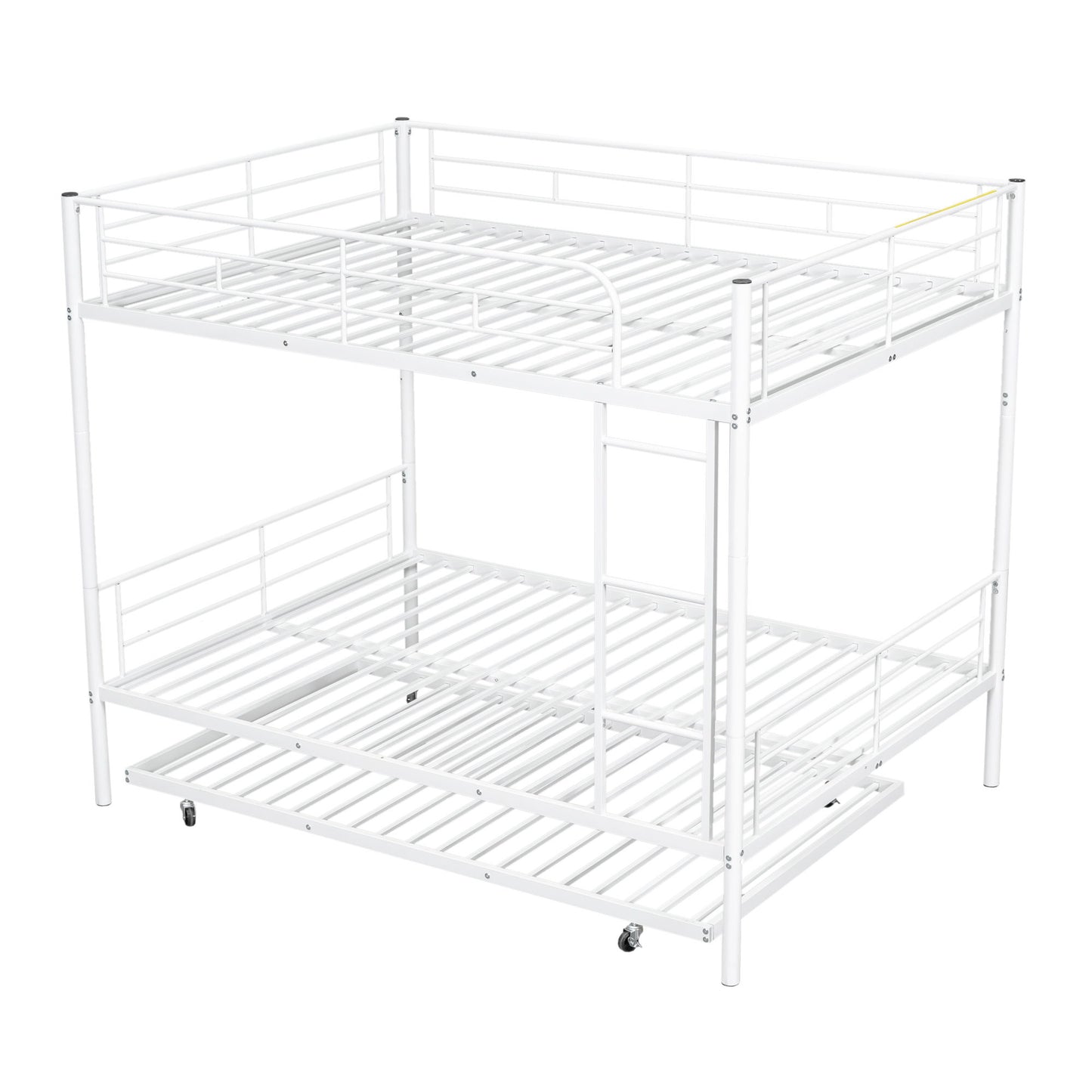 Full Over Full Metal Bunk Bed With Trundle - White