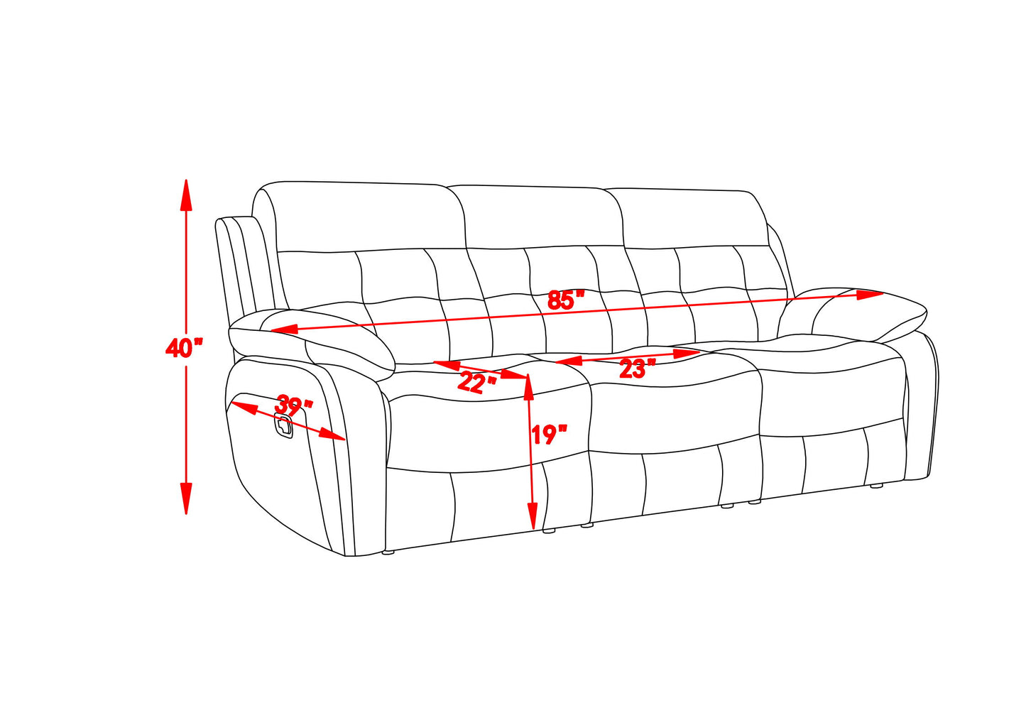 Genuine Leather Non-Power Reclining Sofa With Drop Down Table, Stainless Steel Cupholders And Magazine Bag - Blue