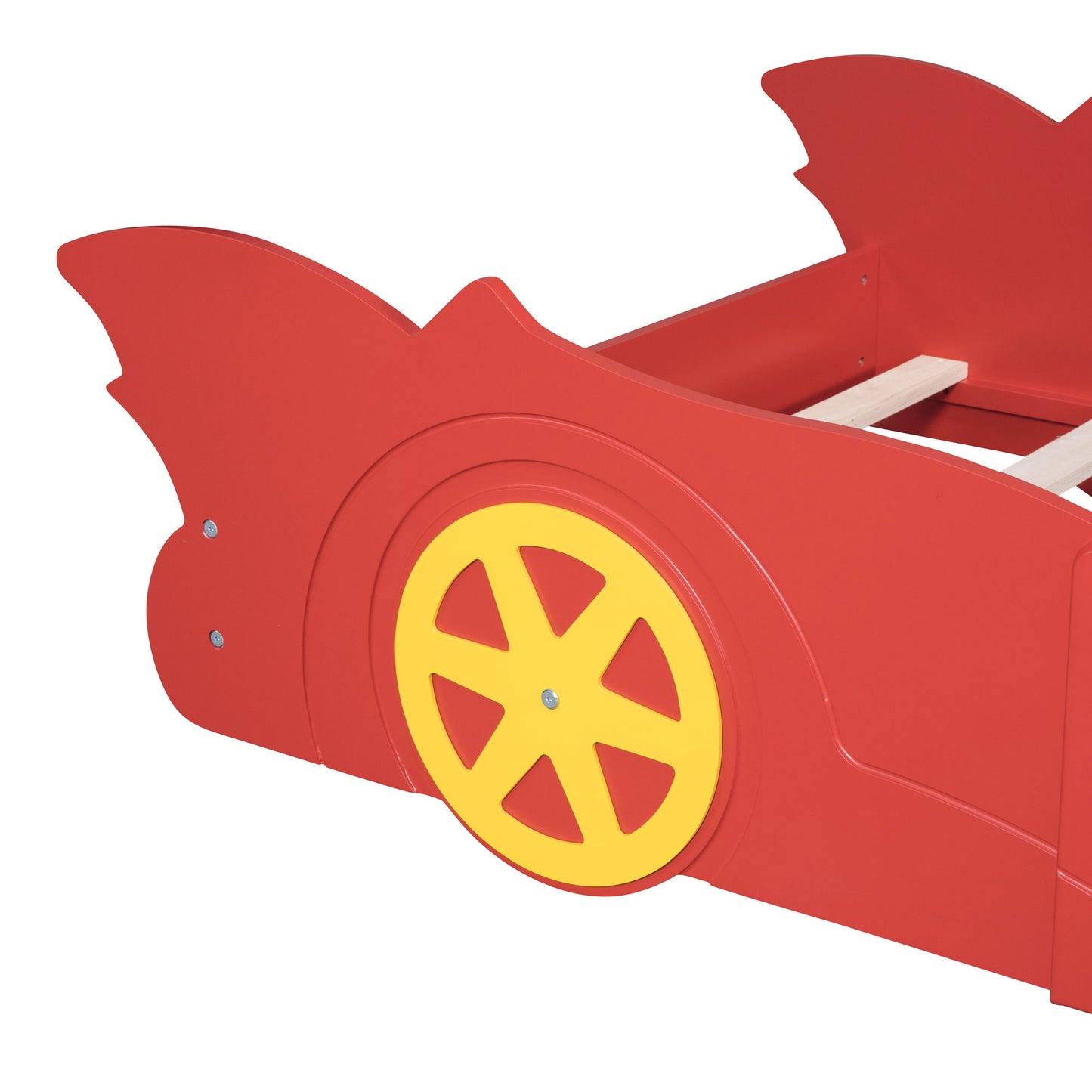 Twin Size Platform Bed Race Car Shaped With Wheels - Red