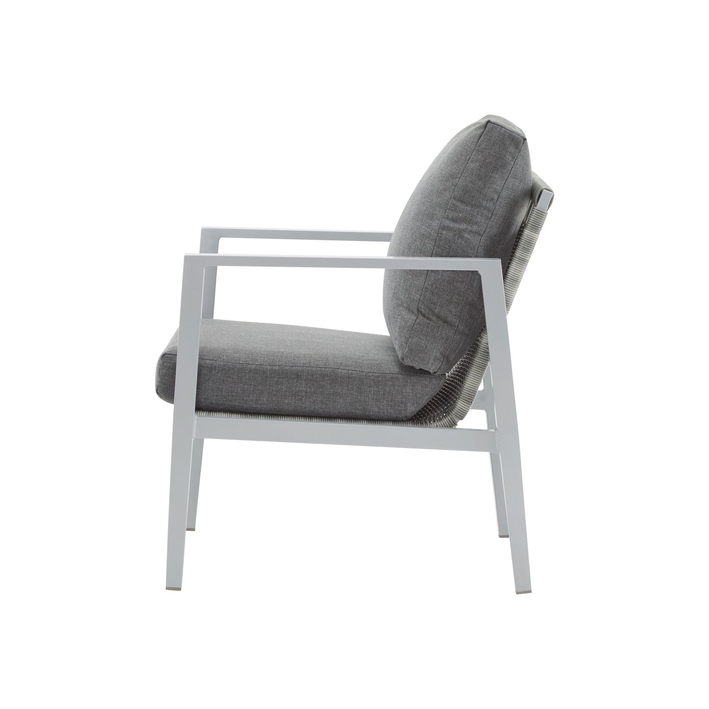 Aluminum Lounge Chair With Sleek Rope Accents, Comfortable Cushions, For Modern Indoor Outdoor Spaces - Gray / Silver / White