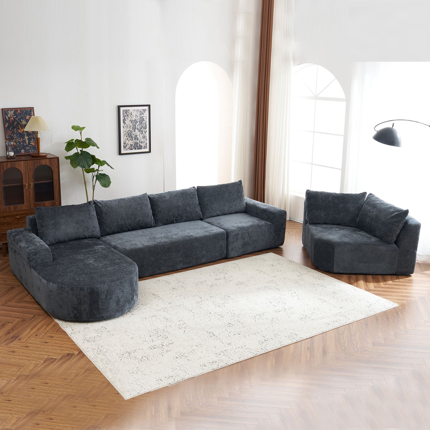 Oversized Modular Sofa Cloud Sectional Sofa Set Upholstered Couches U - Shaped Sofa With Deep Seat For Living Room - Gray