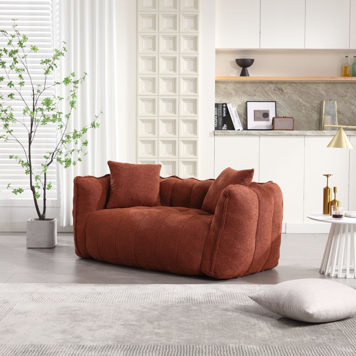Soft Beanbag Chair With High Resilience Foam Core For Two People, The Comfortable Square Recliner Sofa Is Ideal For Family Members And Friends Engaged In Games, Reading, Watching TV - Red / Brown
