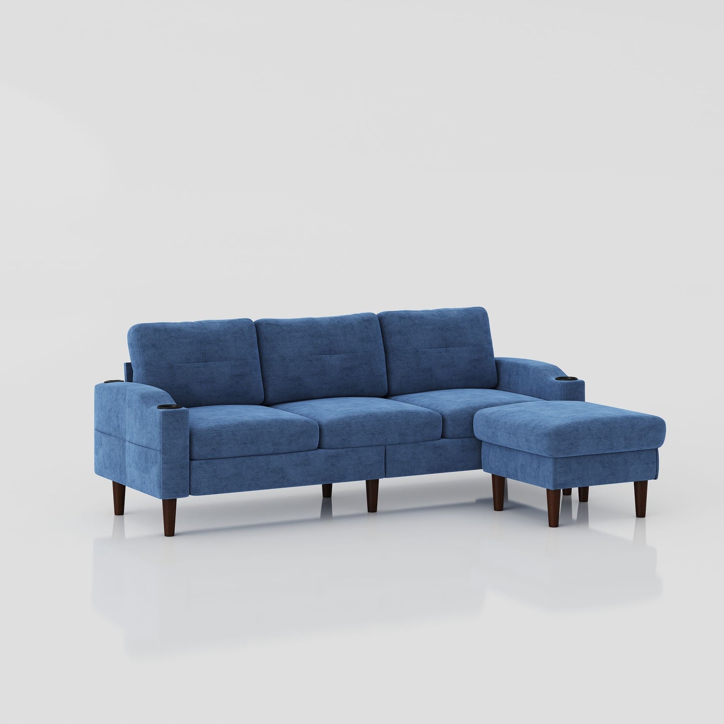 Convertible Combination Sofa, Sofa L Shaped, Sofa With Storage Cabinet Footstool, Living Room Sofa, Living Room 3 Seater Combination Sofa - Navy Blue
