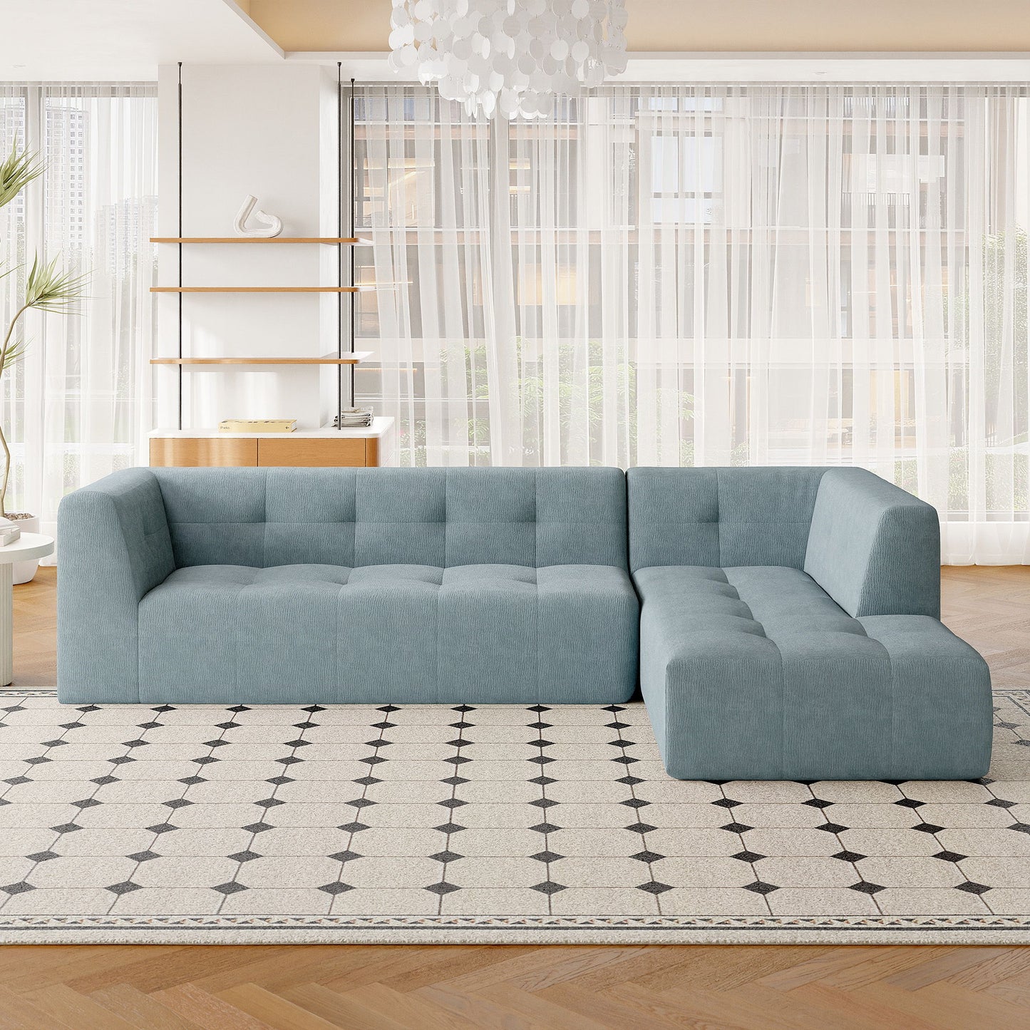 Modular Combination Living Room Sofa Set, Modern Minimalist Sofa, Living Room Upholstered Sofa Bed, Bedroom, 2 Pieces Computer Free Combination, L - Shaped - Light Gray