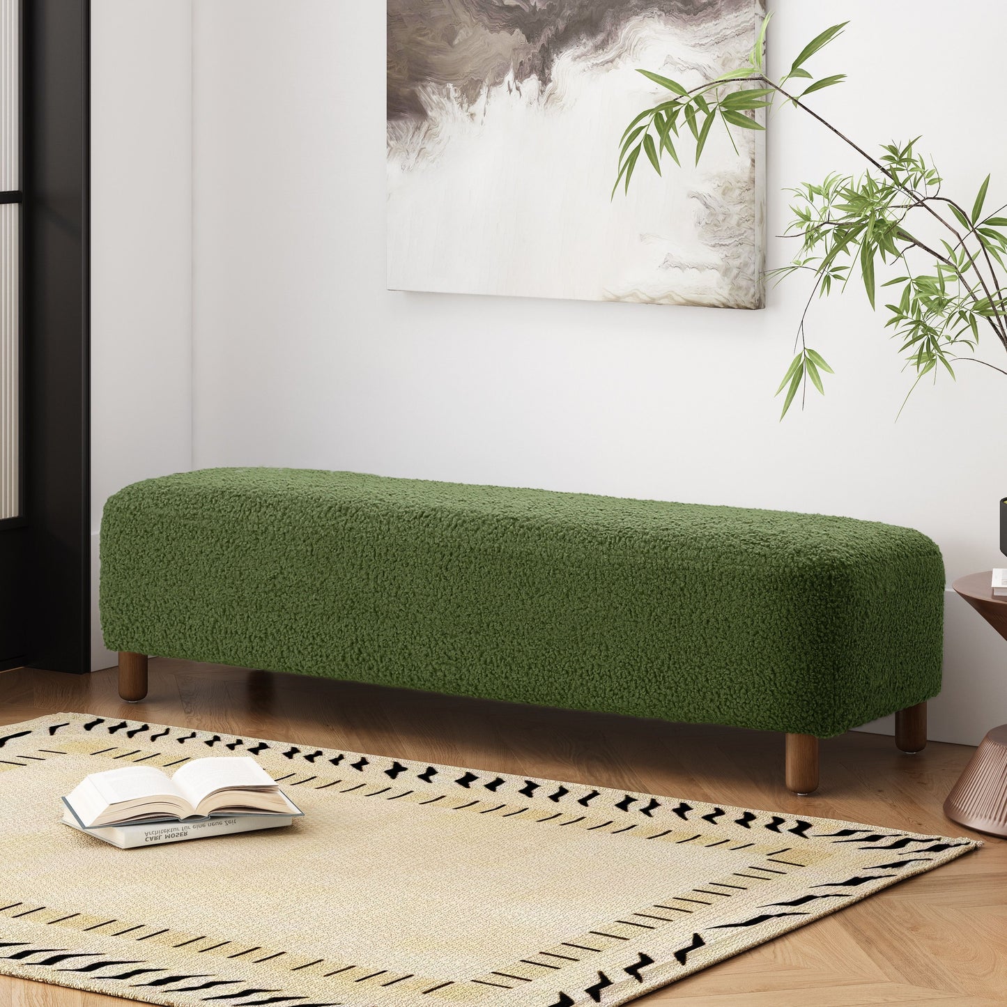 Elegant Ottoman With Comfortable Cushion And High Quality Upholstery - Dark Green