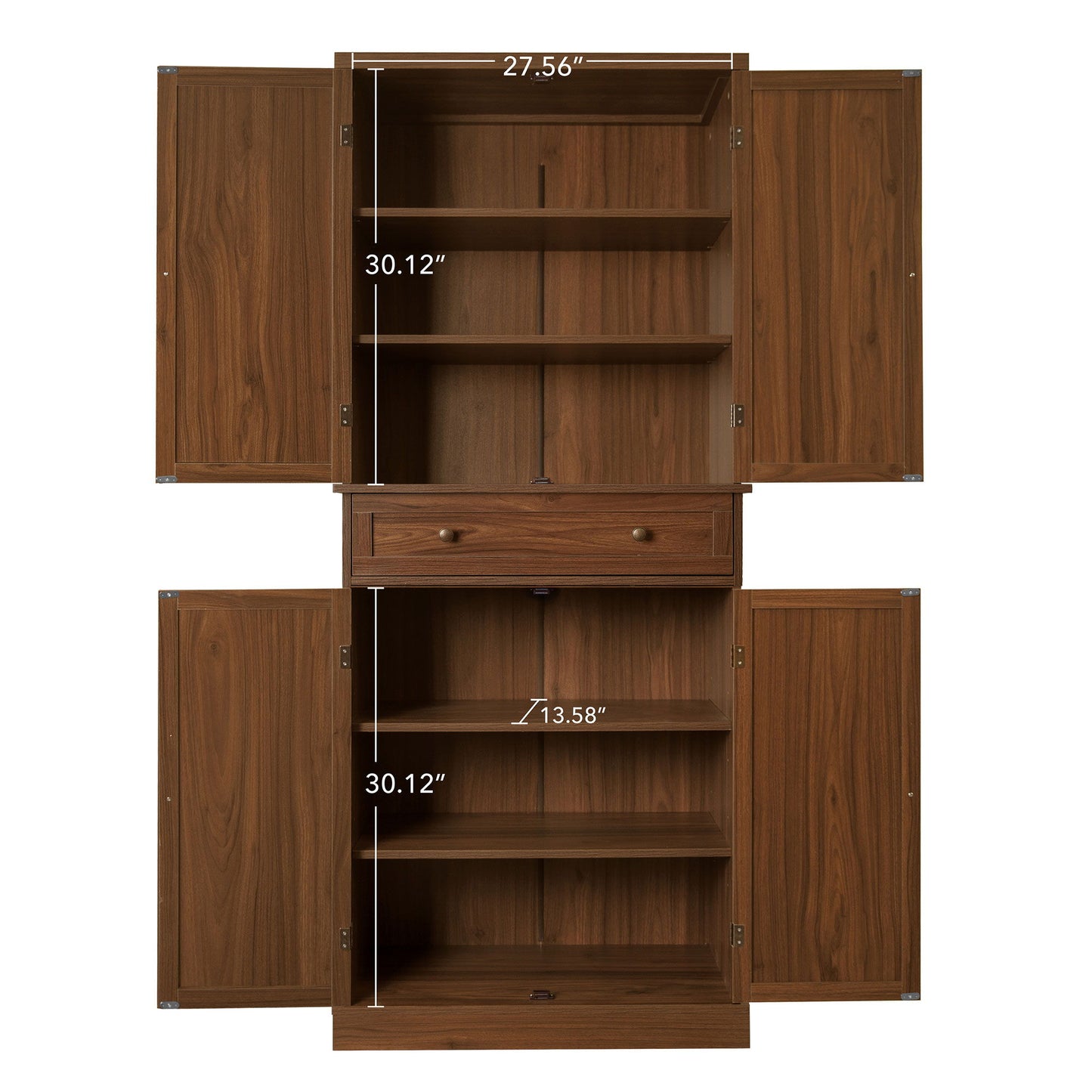4 Door Cabinet With 1 Drawer, With 4 Adjustable Inner Shelves, Storage Cabinet - Walnut