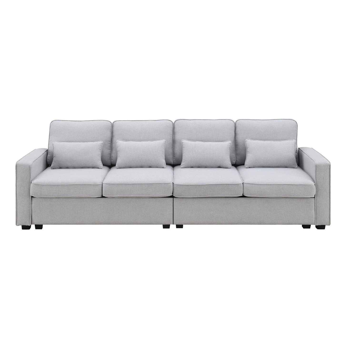 4 Seater Modern Linen Sofa With Armrest Pockets And 4 Pillows, Minimalist Style Couch - Light Gray